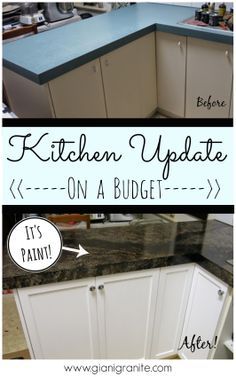 Kitchen Update on a budget. Countertop paint that looks like granite! #DIY www.gianigranite.com Budget Countertops, Kitchen Renovation Diy Ideas, Countertop Paint, Diy Home Decor For Apartments, Kitchen Diy Makeover, Painting Countertops, Diy Kitchen Renovation, Up House, Diy Renovation