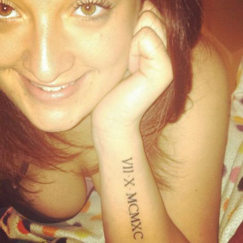 Roman numeral tattoo Roman Numeral Tattoo Arm, Roman Numeral Tattoo, Numeral Tattoo, Fingernails Painted, Cute Matching Tattoos, Roman Numeral Tattoos, Tattoo Arm, Wedding Tattoos, Tat Ideas