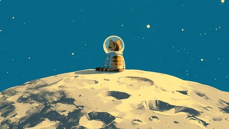 Contemplative Cat Astronaut on the Moon - Serene 4K Space Wallpaper - Heroscreen Wallpapers Moon Pc Wallpaper, 4k Space Wallpaper, Astronaut On The Moon, Cool Wallpapers 4k, Solar System Wallpaper, Pc Desktop Wallpaper, Chill Wallpaper, Cat Astronaut, 4k Wallpapers For Pc