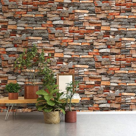 Stone Peel and Stick Wallpaper Rock Wallpaper-Stacked Stone Wallpaper-Faux Brick Wallpaper Stone Self Adhesive Removable Wallpaper Stone Contact Paper Backsplash Fireplace Vinyl Film 17.7”×118” Wallpaper Dark Color, Faux Brick Wallpaper, 3d Brick Wallpaper, Wall Stickers Wallpaper, Grey Brick, Stone Wallpaper, Industrial Architecture, Faux Brick, Wallpaper Stickers