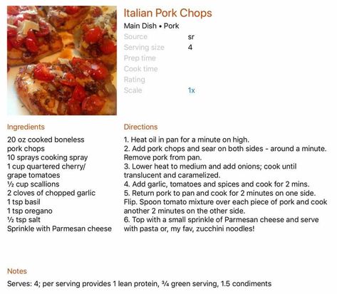 Lean And Green Pork, Pizza Optavia, Lean Dinners, Italian Pork Chops, Optavia Lean And Green Recipes, Italian Pork, Optavia Lean And Green, Lean Protein Meals, Tik Tok Videos Funny