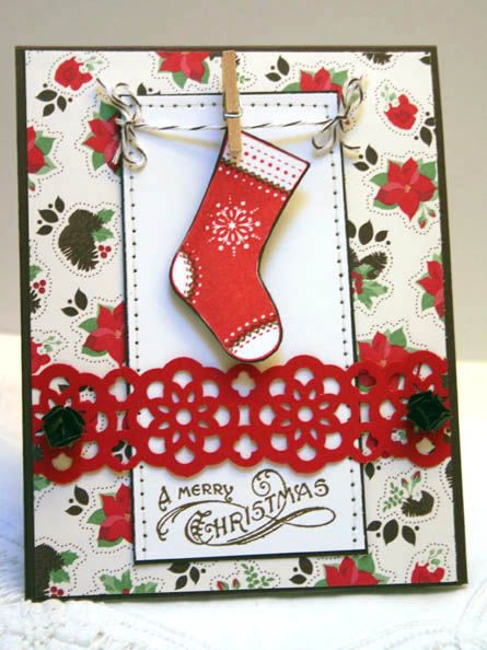 Stampin' Up! AUG11VSNA Stitched Stocking Creative Christmas Cards, Berry Bouquet, Bouquet Paper, Hanukkah Cards, Good Luck Cards, Homemade Christmas Cards, Stampin Up Christmas Cards, Holly Berry, Stamping Ideas