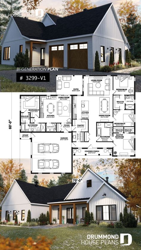 Multi Family Farm, 3 Generation House Plans, Houses With Apartments Attached, Next Gen Floor Plans, 3 Unit House Plan, House Plan For Family Of 6, 2 Family Home Floor Plans, House With Apartment Floor Plans, Dual Family House Plans