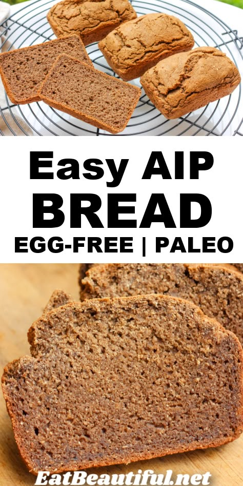 This Best Easy AIP Bread Recipe is a wonderful, quick-to-make bread loaf to use for sandwiches, toast or side dish! Egg-free, Paleo, nut-free. | Eat Beautiful | aip bread | recipe | aip | sandwich | bread | best | easy | recipe | paleo | egg free | nut free | coconut free | cassava free || #aip #bread #recipe #paleo Aip Cassava Bread, Aip Tigernut Flour Recipes, Aip Bread Recipes, Aip Side Dishes, Easy Aip Recipes, Aip Flatbread, Egg Free Bread Recipe, Aip Pizza, Aip Bread