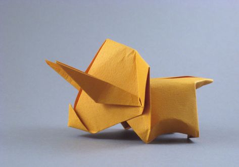 Origami Triceratops | Gilad's Origami Page Dino Origami, Origami Triceratops, Paper Dino, Pokemon Origami, Diy Trinkets, Origami Dinosaur, Dinosaur Origami, Animal Origami, Origami Dollar