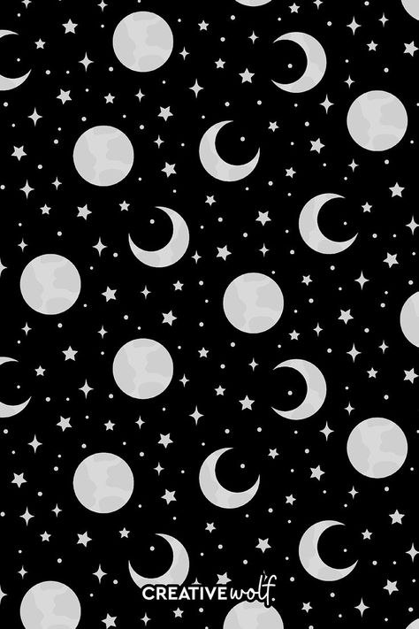 Silver Moon and Stars Pattern on a Black Background Star And Moon Pattern, Journal Therapy, Moons And Stars, Chibi Art, Stars Pattern, Moon Pattern, Art Journal Therapy, Wolf Design, Fabric Textures