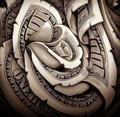 Money rose Money Rose Tattoo For Men, Money Rose Drawing, Money Hungry Tattoo, Money Roses, Money Rose Tattoo, Rose Tattoo Stencil, Chicanas Tattoo, 100 Roses, Vegas Tattoo