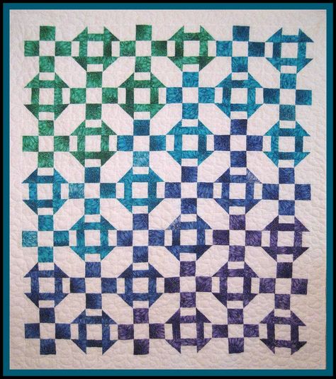 Colorways quilt by Mary Manson. Brilliant use of color for an interesting variation using alternating Nine Patch and Churn Dash (which I've always seen called Shoo Fly?) blocks. Churn Dash Quilt Block, Churn Dash Quilt, Nine Patch Quilt, Two Color Quilts, Bear Quilts, Rainbow Quilt, Traditional Quilts, Quilt Block Tutorial, Patch Quilt