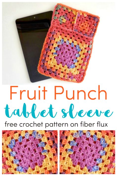 Fruit Punch Tablet Sleeve, Free Crochet Pattern - fiberfluxblog.com Crochet Tablet Cover, Sleeve Crochet Pattern, Crochet Tarot, Crochet Fruit, Crochet Hat Free, Sleeve Crochet, Crochet Hats Free Pattern, Tablet Cover, Fruit Punch