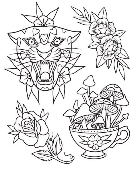 Tattoo Flash Book, Page Tattoo, Traditional Tattoo Outline, Traditional Tattoo Flash Sheets, Traditional Tattoo Stencils, Desenhos Old School, Traditional Tattoo Drawings, Traditional Tattoo Flash Art, Flash Tattoo Designs