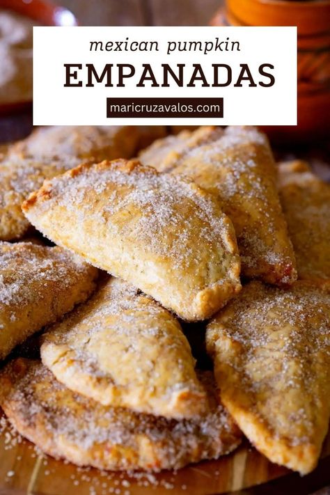 These pumpkin empanadas are the perfect blend of sweet and savory! Easy to make with a homemade dough or store-bought pie crust, this recipe features a warm pumpkin filling packed with traditional Mexican flavors. Enjoy these delightful pastries as a cozy fall treat or a unique appetizer. Easy Pumpkin Empanadas Mexican, Pineapple Empanadas Mexican, Mexican Pie Recipes, Pumpkin Empanadas Mexican Recipe, Pumpkin Empanadas Mexican, Empanadas Recipe Sweet, Sweet Potato Empanadas, Sweet Empanadas Recipe, Empanada Dough Recipe