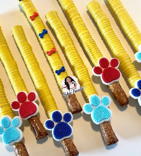 Paw Patrol Pretzels, Paw Patrol Pretzel Rods, Paw Patrol Treats, Decorated Pretzels, Pretzel Treats, Dipped Pretzels, Chocolate Dipped Pretzels, Pretzel Dip, Pretzel Rods