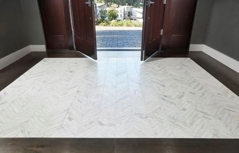 Modern Entryway Flooring Ideas to Try - Arizona Tile Foyer Tile Ideas, Entryway Tile Floor, Limestone Floor Tiles, Entry Tile, Entryway Tile, Foyer Flooring, Entryway Flooring, Gold Tile, Limestone Flooring