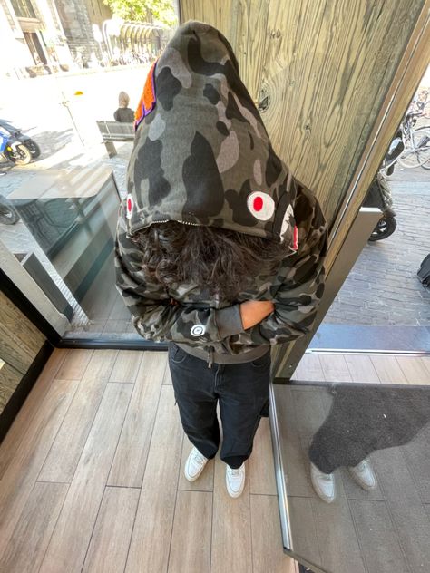 y2k outfit, Drip, Bape, Streetwear ,, Bape Jacket Outfit, Bape Hoodie Outfit, Outfits With Sweats, Bape Sweaters, Outfit Drip, Bape Sweater, Characters Sketch, Hoody Outfits, Fire Fashion