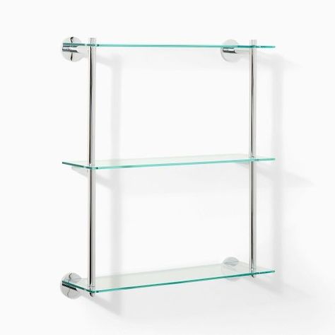 Wall Shelves | West Elm Shelves Above Bathtub, Modern Overhang, Glass Bathroom Shelves, Laundry Sorting, Guest Bathroom Remodel, Modern Bathroom Accessories, Bathroom Wall Shelves, Bathroom Storage Solutions, Bathroom Smells