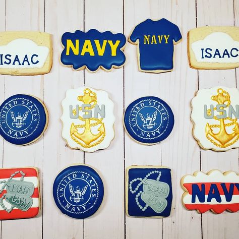 Navy Cookies, Navy Birthday, Military Cake, Veterans Day, 60th Birthday, Sugar Cookies, Cookie Decorating, Sugar Cookie, Navy