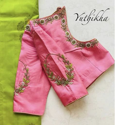 Simple Design Works For Blouse, Aariya Work Blouse, Butta Pusala Maggam Work, Simple Blouse Designs For Bride, Latest Simple Computer Work Designs, Work Blouses Maggam Latest Simple, Pink Blouse Machine Work Designs, Simple Aari Works On Blouse, Simple Trendy Aari Work Blouse Design