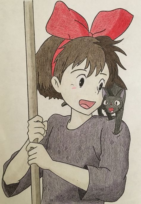 Kiki's Delivery Service - Drawing Kiki Delivery Service Drawing, Kiki's Delivery Service Sketch, Kikis Delivery Service Drawings, Kiki's Delivery Service Drawing, Kiki Drawing, Bamboo Drawing, Anime Witch, Kiki's Delivery Service, Studio Ghibli Art