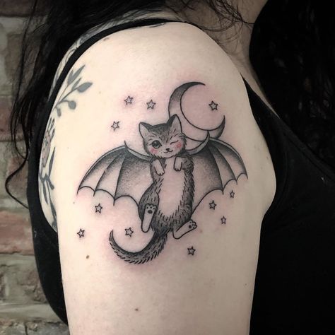 Sarah Whitehouse Tattoo, Gothic Cat Tattoo, Creepy Cat Tattoo, Cat Tattoo Gothic, Occult Cat Tattoo, Crazy Cat Lady Tattoo, Arm Tattoo, Old School, Tattoos