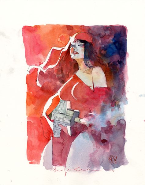 Elektra commission by Bill Sienkiewicz, 2015 Heroes Con Elektra Assassin, Character Shapes, Elektra Natchios, Bill Sienkiewicz, Art Notes, Uncanny X-men, Take A Shot, Comic Illustration, Resident Evil