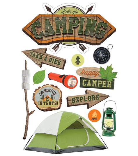 Paper House® 4.5''x8.5'' 3D Stickers - Lets Go Camping New York Scrapbooking, Lets Go Camping, Camping Stickers, Camping Scrapbook, Camping Classroom, Hawaiian Party Decorations, Camping Signs, Paper House, 3d Stickers