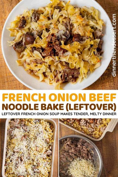 Leftover French Onion Beef Noodle Bake Leftover Pot Roast Recipes, Roast Beef Casserole, Beef Noodle Bake, Leftover Brisket Recipes, French Onion Casserole, Leftover Roast Beef Recipes, French Onion Beef, Leftover Turkey Casserole, Noodle Bake