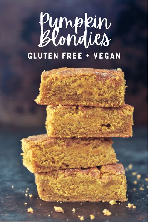 Pumpkin Blondies @spabettie vegan gluten free Pumpkin Blondies Gluten Free, Gluten Free Pumpkin Blondies, Vegan Pumpkin Bars Recipe, Blondies Gluten Free, Pumpkin Blondies Recipe, Gluten Free Pumpkin Desserts, Gluten Free Pumpkin Bars, Pumpkin Blondies, Vegan Blondies