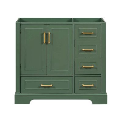 Dimensions: 35.4x17.8x33 inches. Base Color: Green | Impact Outdoor (Cabinet Only) Bathroom Wooden Vanity Base w / 2 Doors & 4 Drawers brownSolid + Manufactured Wood in Green | 33" H X 35.4" W X 17.8" D | Wayfair Modern Traditional Bathroom, Bathroom Vanity Sink, Outdoor Cabinet, Traditional Bathroom Vanity, Wooden Vanity, Bathroom Vanity Base, Vanity Base, Bathroom Vanity Cabinets, Bathroom Storage Cabinet