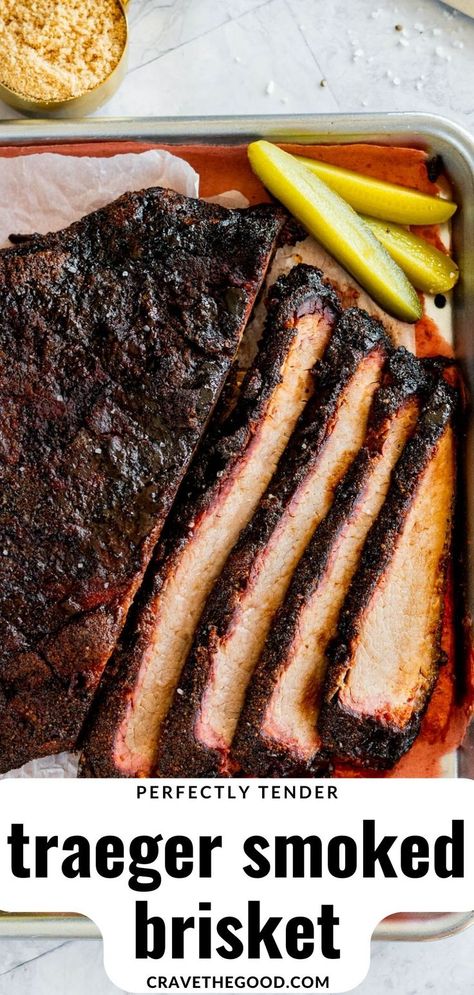 Pellet Grill Brisket Recipes, Pellet Grill Brisket, Traeger Brisket, Smoker Recipes Brisket, Smoker Cooking Recipes, Smoked Beef Brisket Recipes, Slow Smoked Brisket, Grilled Brisket, Tender Brisket