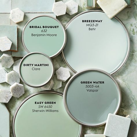 Color Report: Celadon Is Nature's Most Soothing Neutral Light Mint Paint Color, Jadeite Paint Color, Green Pallet Color, Mint Paint Colors, Mint Color Palette, Layered Shades, Joshua Smith, Cottage Makeover, House Flipping