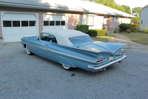 1959 Chevrolet Impala Convertible With a 348 V8 Chevrolet Impala Convertible, Impala Convertible, Impala For Sale, Copper Interior, Blue Vinyl, Nuts And Bolts, Steel Wheels, Chevrolet Impala, Exterior Colors