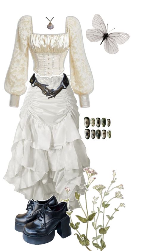 Beautiful fairy inspired outfit Ophelia Inspired Outfit, White Fairy Outfit Aesthetic, Winter Fairy Core Outfits, Elf Core Outfit, White Fairy Outfit, Fairy Style Outfit, Fairy Vibes Outfit, Fish Net Outfit, Fairy Inspired Outfit