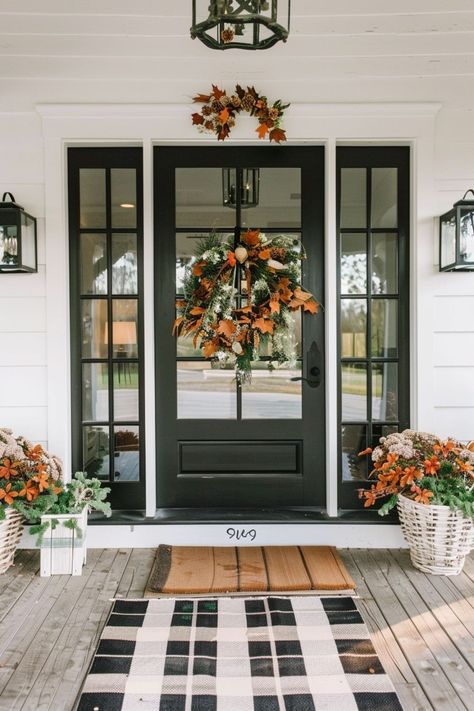 Fall Porch Decorating Ideas, Fall Porch Decor Ideas, Fall Porches, Rustic Decorations, Farmhouse Decorating Ideas, Simple Farmhouse, Fall Porch Decor, Ideas For Autumn, Fall Getaways