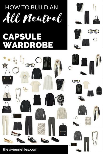 How to Build an "All-Neutral" Capsule Wardrobe in Ivory and Black.  ((Do grey and or tan instead of black)) Neutral Capsule Wardrobe, Wardrobe Sets, Black Wardrobe, Capsule Wardrobe Work, Minimalist Capsule Wardrobe, Build A Wardrobe, Winter Capsule Wardrobe, The Vivienne, Summer Capsule Wardrobe