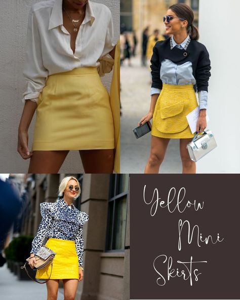 Yellow Skirt Outfit Fall, Short Yellow Skirt Outfit, Yellow Skirt Outfit Summer, Short Amarillo Outfit, Yellow Mini Skirt Outfit, Yellow Skirt Outfit, Light Yellow Skirt, Yellow Pencil Skirt Outfit, Yellow Leather Skirt