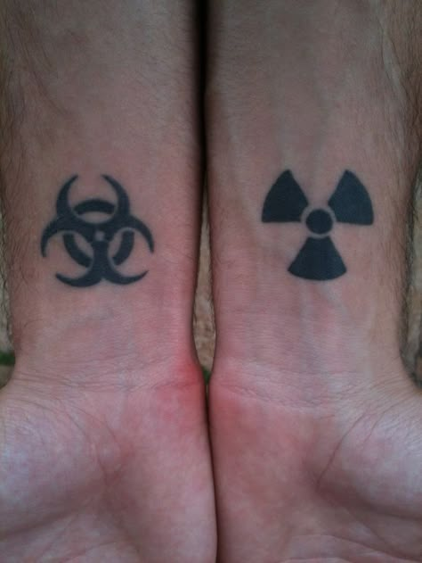 Radioactive Symbol, Emo Tattoos, Funky Tattoos, Sharpie Tattoos, Symbol Tattoo, Symbol Tattoos, Music Tattoos, Stick And Poke, Tattoo Meaning