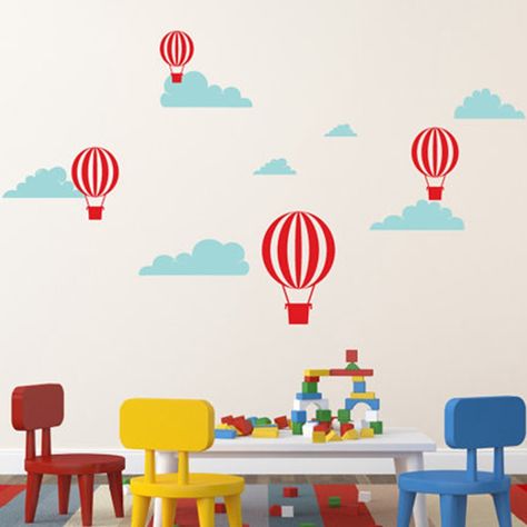 Vinyl Hot Air Balloon Wall Decal,  Clouds with air balloons Simple Modern Wall Stickers Nursery Decor , Large size Modern Wall Stickers, Baby Decals, Youth Rooms, Interior Wall Paint, Photo C, Nursery Decals, Nursery Wall Stickers, Balloon Wall, Cleaning Walls