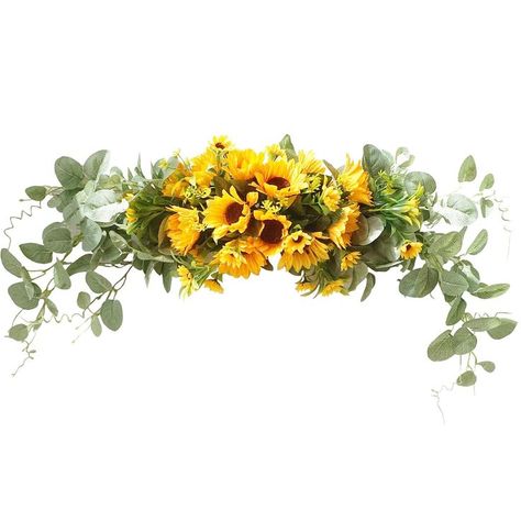 Homcomoda Artificial Sunflower Swag with Eucalyptus, 28 Inch Artificial Floral Door Decorative Arch Wreath Centerpiece for Door Wedding Party Wall Backdrop Fireplace Garden Home Decoration Sunflower Swag, Flower Swag, Fireplace Garden, Wedding Arch Flowers, Arch Flowers, Floral Swag, Eucalyptus Wreath, Wedding Wreaths, Wall Backdrops