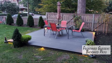 Creative Frontyard Gardens Inspiration | Create a Magical Outdoor Dining Patio | Magical garden Patio Lower Than Lawn, Ground Level Deck Ideas On A Budget, Wooden Patio Ideas, Patio Floor Ideas On A Budget, Diy Patio Ideas On A Budget, Easy Backyard Ideas On A Budget, Back Patio Ideas On A Budget, Floating Patio, Cheap Backyard Makeover