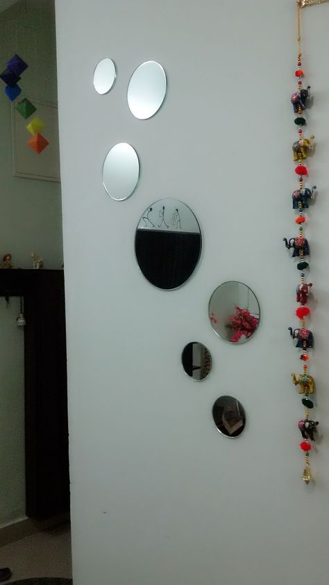 Circle Wall Mirror Decor Round Mirror With Balls, Wooden Ball Mirrors, Circle Wall Mirror, Wall Mirror Decor, Door Glass Design, Door Glass, Mirror Wall Decor, Glass Design, Wall Mirror