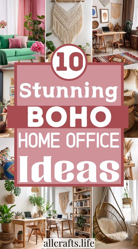 Boho Home Office Ideas Boho Office Space Workspaces, Boho Home Office Ideas, Boho Style Office, Boho Chic Office, Bohemian Home Office, Boho Home Office, Bohemian Office, Chic Office Decor, Feminine Home Offices