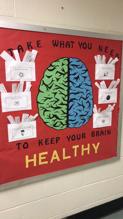 School psychology mental health bulletin board ; emotional coping skills Health Education Posters, Mental Health In Schools, Health Bulletin Boards, Middle School Health, High School Health, Education Posters, Journal Guide, Drive Poster, Mental Health Week