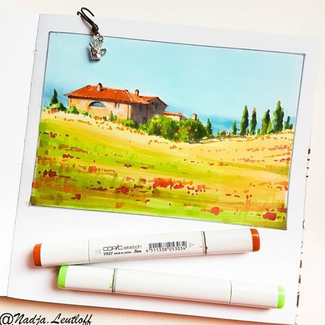 Nadja Leutloff, Landscaping Sketch, Landscape Markers, Flowers Mandala, Markers Drawing Ideas, Copic Drawings, Mandala Ideas, Alcohol Ink Markers, Copic Marker Art