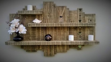 Shelf Mirror, Pallet Wall Shelves, Rustic Wall Shelves, Timber Shelves, Geometric Shelves, Rustic Wooden Shelves, Steampunk House, Wood Pallet Wall, Chimney Breast