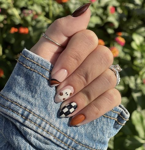 Halloween Nail Art Designs, Short Nails Ideas, Checkered Nails, Cute And Creepy, Retro Nails, Halloween Acrylic Nails, Girly Acrylic Nails, Cute Gel Nails, Short Acrylic Nails Designs