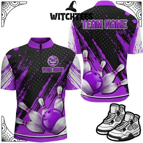 Personalized 3D Quarter Zip Bowling Shirts For Men Funny Purple Bowling Team Jersey Qzt512 Witchtees. Specially designed for proud bowlers. Let's wear this awesome shirt and be bold. PERSONALIZED MEN'S BOWLING SHIRT - Come with a stylish shirt form and unique design, our bowling shirts will make you stand out from the crowd, and show off bowlers’ passion and confidence. Add customization to make it a unique one that bears your own imprints. COMFORTABLE & STYLISH - Lightweight and skin-fr ...