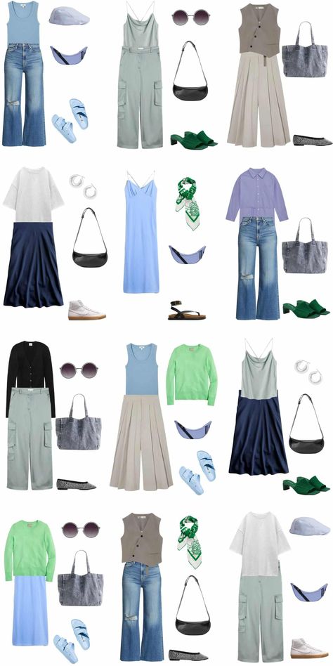 A 12 Piece Cool Palette Summer Capsule Wardrobe - livelovesara Light Summer Clothes, Cool Summer Palette, Palette Summer, Colorful Summer Outfits, Summer/fall Outfits, Soft Summer Color Palette, Cool Palette, Capsule Wardrobe Casual, Spring Summer Capsule Wardrobe