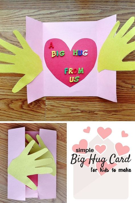 A Big Hug Card craft for kids - simple card to show they care about someone. Sympathy Card. Mother's Day Card, Grandparents Day, Father's Day. Valentines Hug Card, Grandparents Day Crafts, Teachers Day Card, Condolence Card, Big Hug, Mothers Day Crafts For Kids, Kraf Diy, Sympathy Card, Fathers Day Crafts