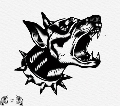 Dog Snarling Drawing, Angry Doberman Tattoo, Snarling Dog Tattoo, Snarling Dog Drawing, Angry Dog Tattoo, Snarling Dog, Dog Tags Tattoo, Rottweiler Tattoo, Doberman Tattoo