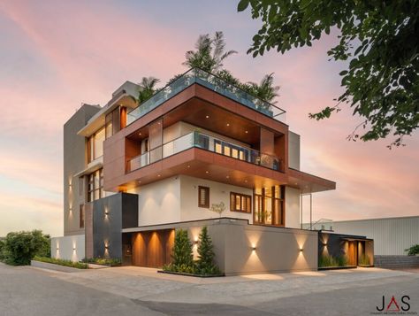 Corner Elevation Design Modern, Corner Elevation Design, Bungalow Exterior Design, Corner Elevation, Modern Bungalows, Residential Elevation, Sarah Sadeq, Modern Bungalow Exterior, Double House